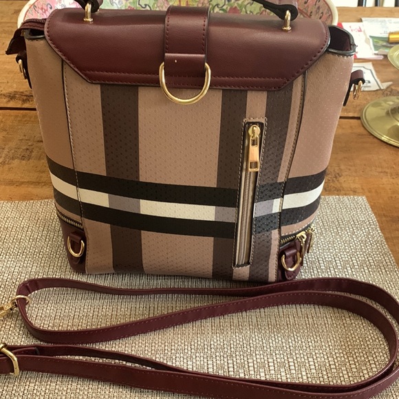 Lovely neutral colored plaid bag. Crossbody or backpack with matching wallet. - Picture 3 of 5